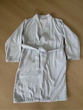 Parachute Luxury Striped Turkish Cotton Terry Robe Small/ Medium Gray White